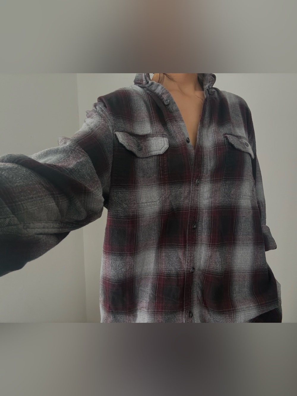 George Men's Burgundy and Black Plaid Button-Down Shirt